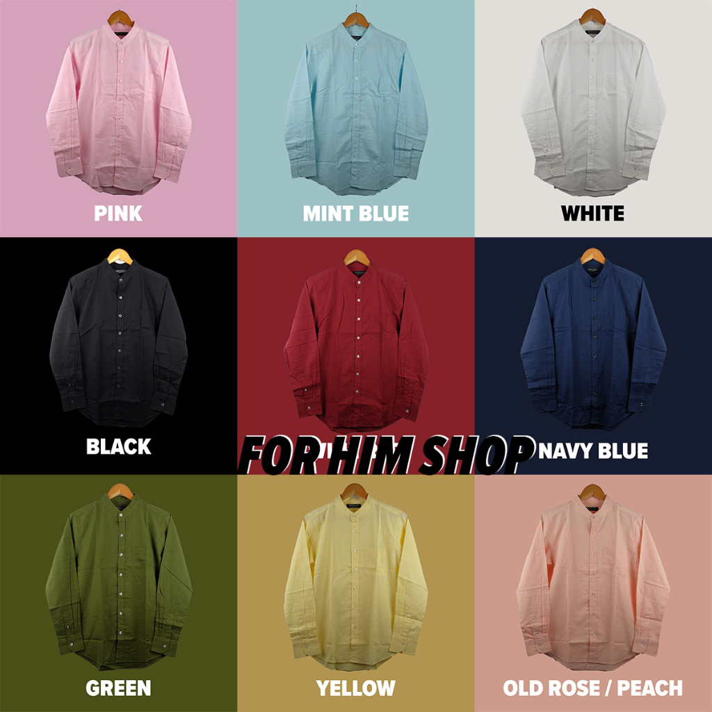 เสื้อเชิ้ตคอจีนแขนยาว S  XL มี 12 สี ผ้า OXFORD ทรงสลิม  เสื้อเชิ้ตผู้ชาย