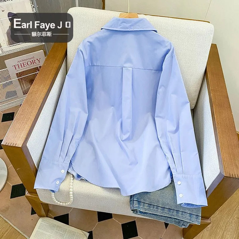 เสื้อเชิ้ตแขนยาวมีซิปผู้หญิง สีพื้น oversize เสื้อผ้าแฟชั่นสาวอวบราคาส่ง เสื้อโอเวอร์ไซส์เกาหลี สีขาวไซส์ใหญ่