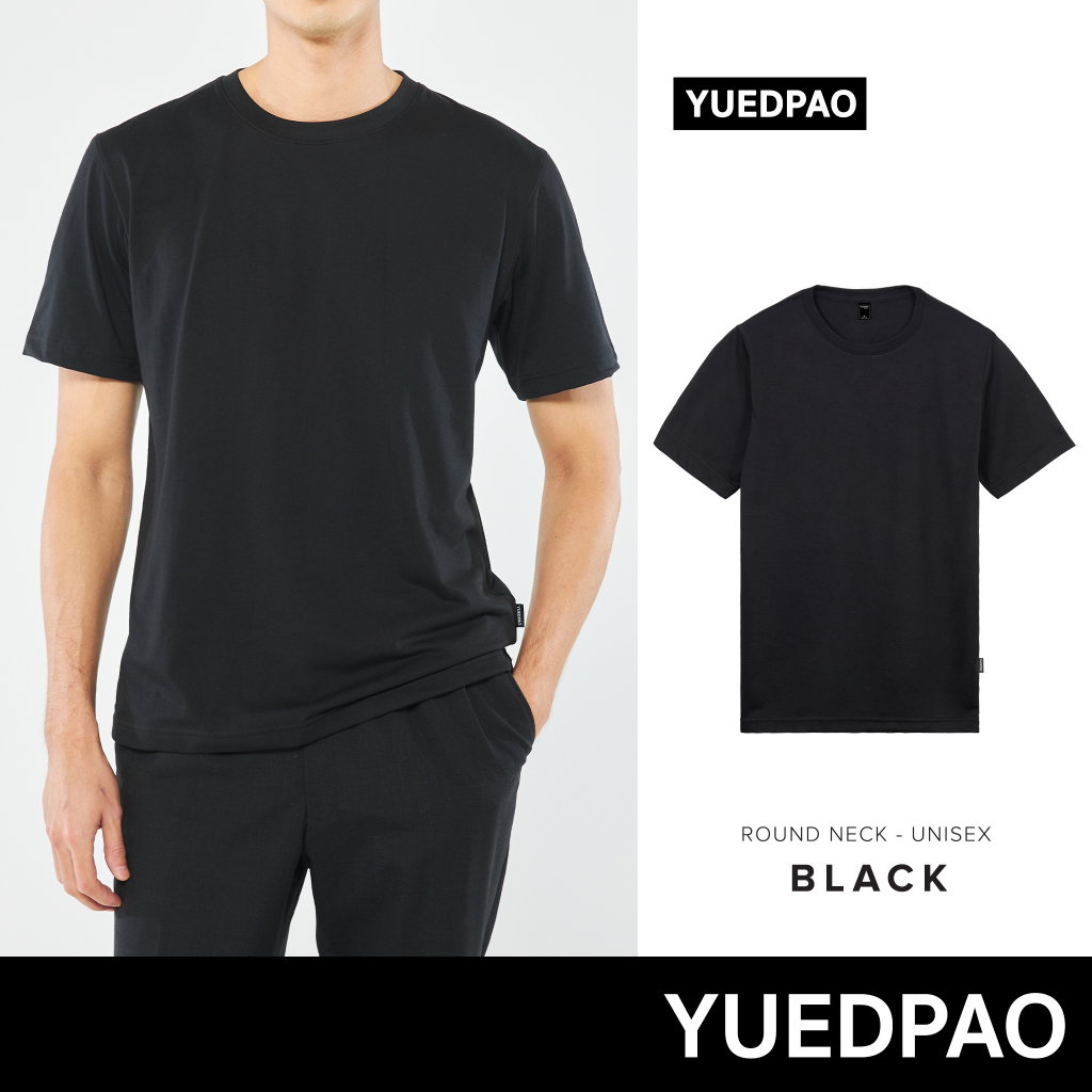 Yuedpao No1 เสื้อยืด ไม่ย้วย ไม่หด ไม่ต้องรีด ผ้านุ่มใส่สบาย Ultrasoft NonIron เสื้อยืดสีพื้น เสื้อยืดคอกลม สี ดำ