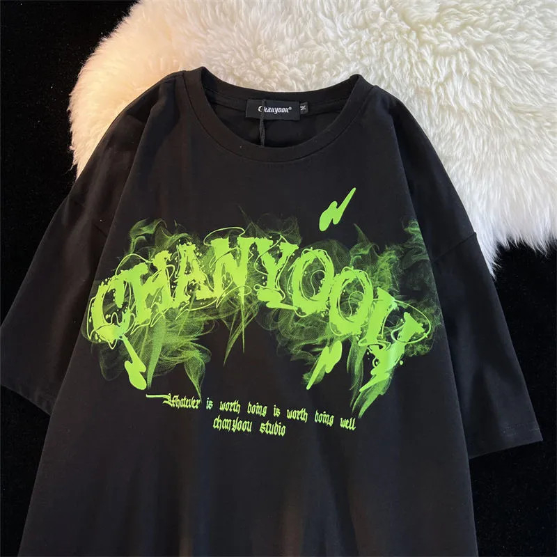 เสื้อยืดแขนสั้นลําลองทรงหลวมสไตล์เกาหลี oversize เสื้อผ้าแฟชั่นวัยรุ่น เสื้อโอเวอร์ไซส์ผู้หญิง ลายตัวหนังสือ