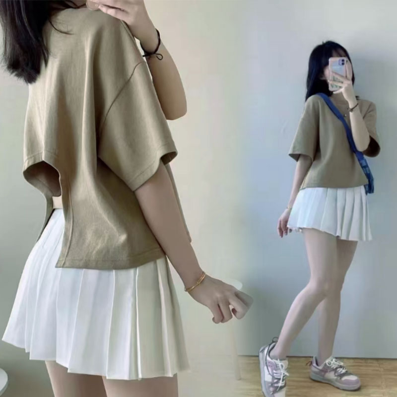 เสื้อครอปสีขาวแขนสั้นสไตล์เกาหลีoversizeเสื้อผ้าแฟชั่นวัยรุ่นน่ารักเสื้อยืดเปลือยหลังสีพื้นผู้หญิงฤดูร้อนใหม่XXL