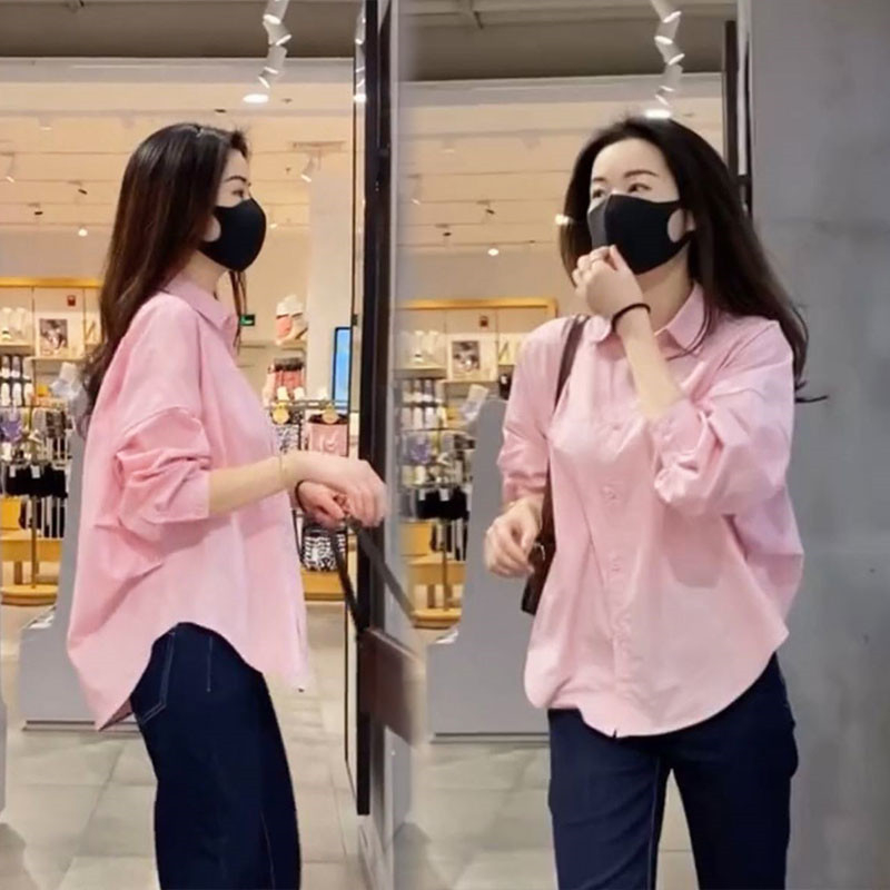 เสื้อเชิ้ตทรงหลวมแขนยาวผู้หญิง oversize เสื้อผ้าแฟชั่นเกาหลี เนื้อผ้าดีสวยใส่แมทช์ง่ายสไตล์เกาหลี เสื้อโอเวอร์ไซสสีพื้น