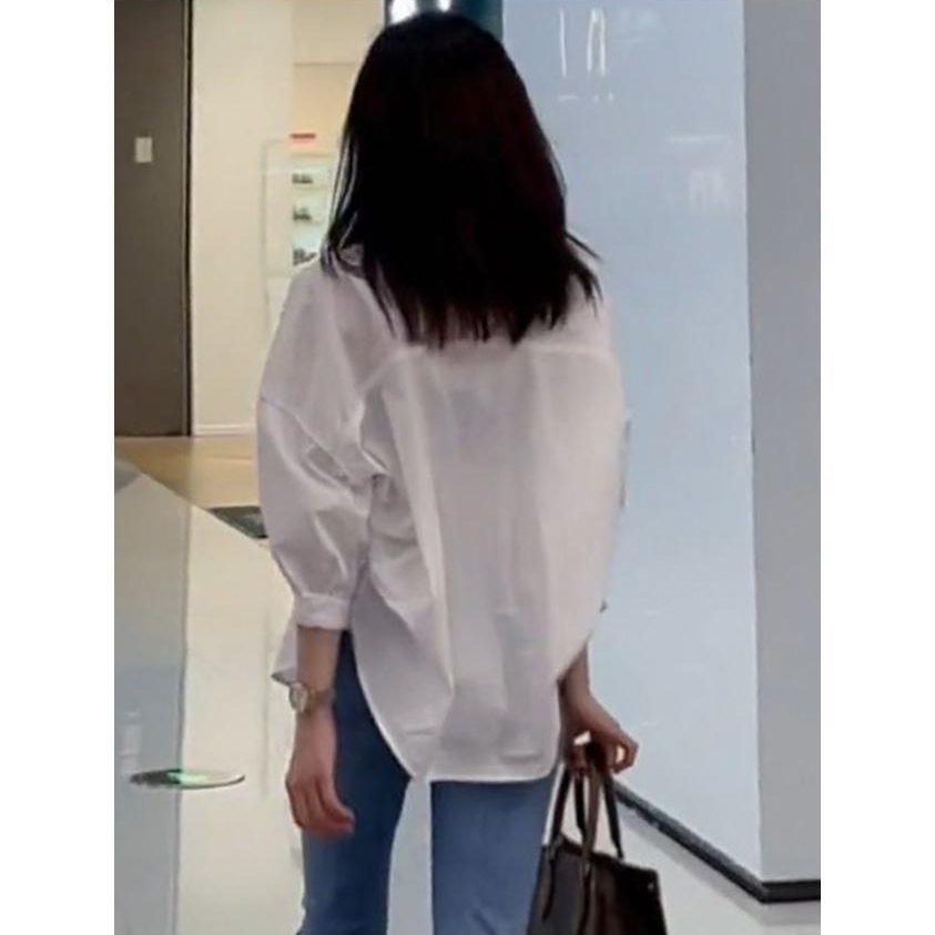 เสื้อเชิ้ตทรงหลวมแขนยาวผู้หญิง oversize เสื้อผ้าแฟชั่นเกาหลี เนื้อผ้าดีสวยใส่แมทช์ง่ายสไตล์เกาหลี เสื้อโอเวอร์ไซสสีพื้น