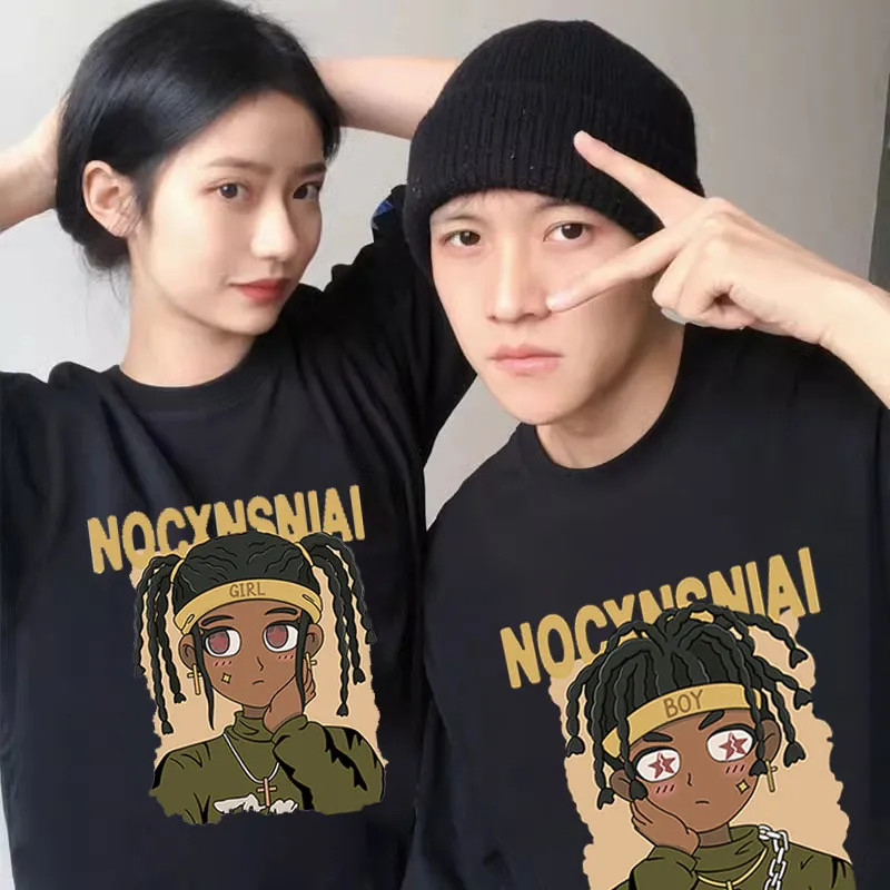 เสื้อคู่รักชายหญิงน่ารัก Oversize เสื้อผ้าแฟชั่นวัยรุ่น เสื้อยืดครอปโอเวอร์ไซส์ผู้หญิง สกรีนลายวินเทจ ที่ฮิตๆแขนสั้น