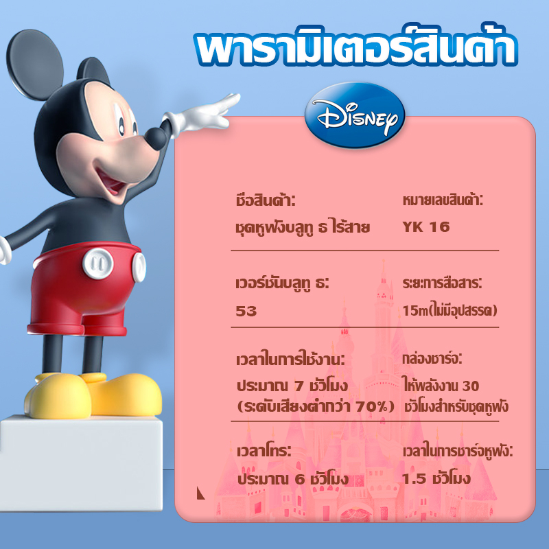 Disney หูฟังบลูทูธ YK16 TWS หูฟังบลูทูธไร้สาย 53 Stereo HIFI Headset ของแท้100 Earphone Earbud