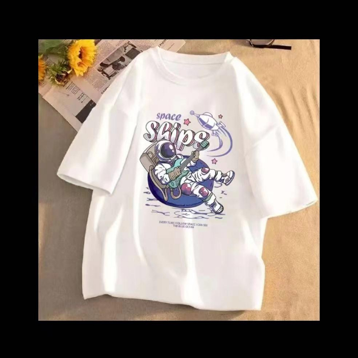 เสื้อยืดแขนสั้นพิมพ์ลายการ์ตูน ทรงหลวมสไตล์เกาหลี oversize เสื้อผ้าแฟชั่นน่ารัก เสื้อโอเวอร์ไซส์ผู้หญิงวินเทจ ผ้านิ่มมาก