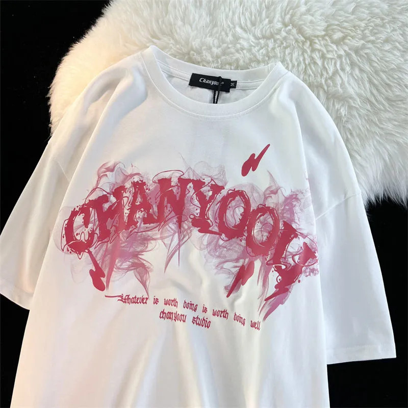 เสื้อยืดแขนสั้นลําลองทรงหลวมสไตล์เกาหลี oversize เสื้อผ้าแฟชั่นวัยรุ่น เสื้อโอเวอร์ไซส์ผู้หญิง ลายตัวหนังสือ