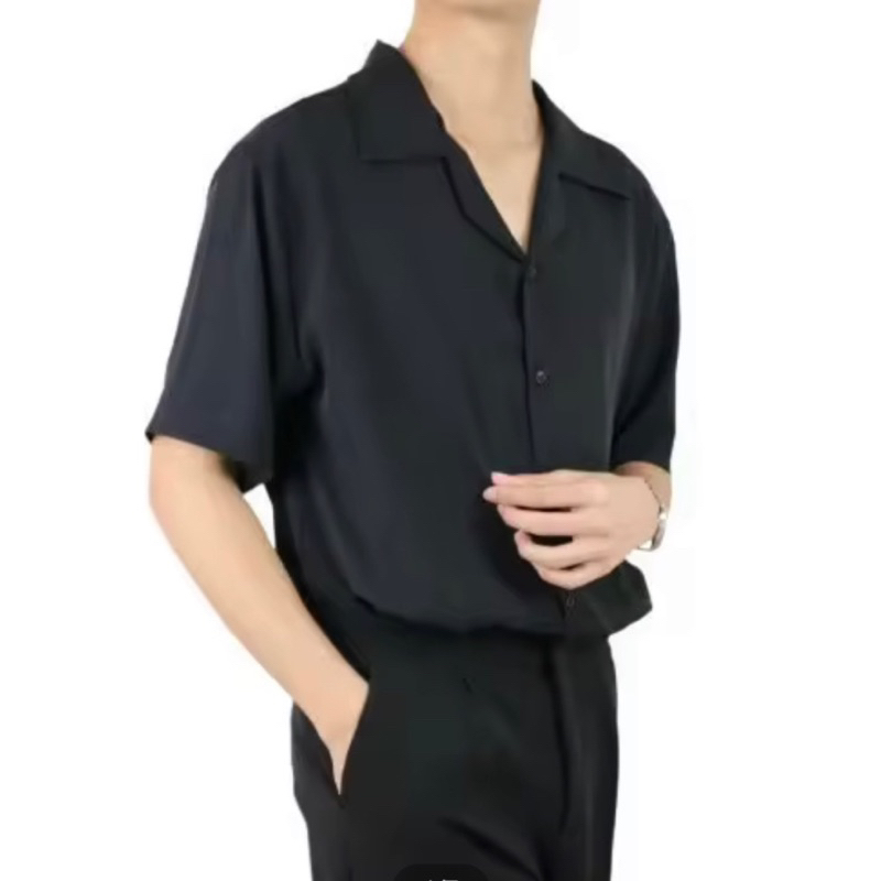 เสื้อเชิ้ตผู้ชายสีดำ bp สีพื้นมินิมอล ผ้าดีใส่สบาย oversize M4XL