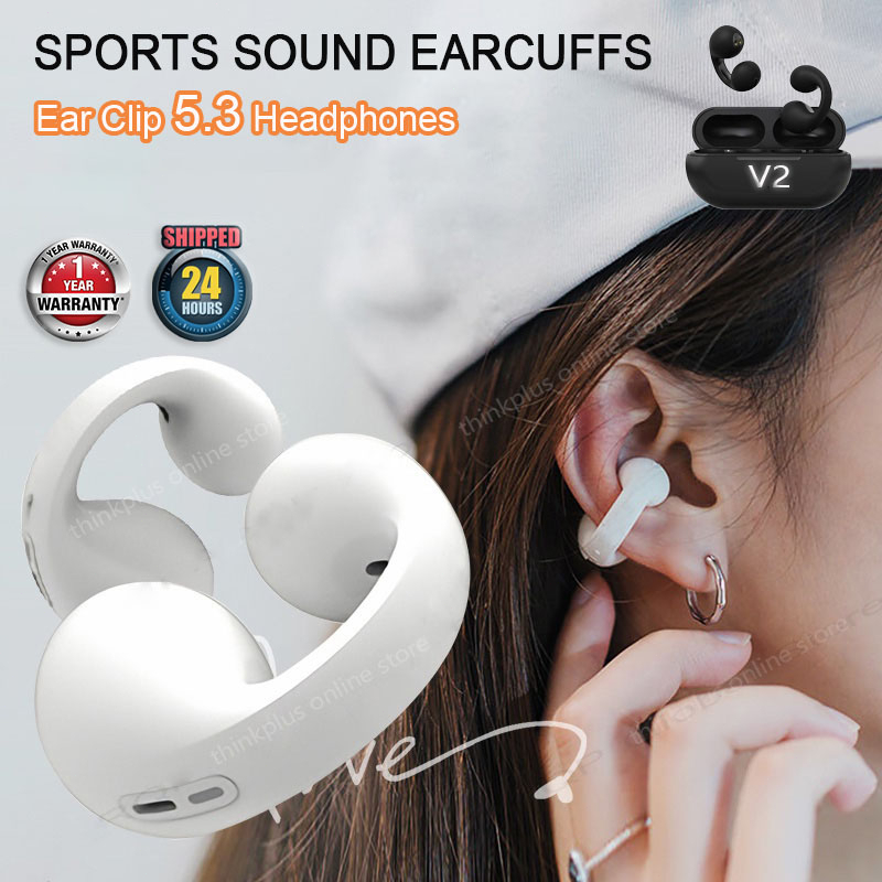 V2 หูฟังบลูทูธ Sports Water Proof Earclip TWS Bluetooth 53 หูฟัง ด้วยเอฟเฟกต์เสียง HIFI คุณภาพสูงพร้