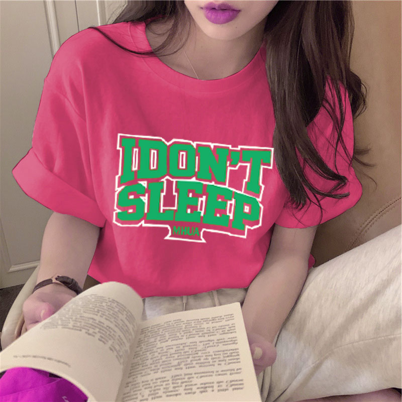 พร้อมส่ง เสื้อยืดวินเทจวสวยๆผู้หญิง oversize เสื้อผ้าแฟชั่นสไตร์เกาหลี โอเวอร์ไซส์แขนสั้นสกรีนตัวหนังสือ เเนวสตรีท คอกลม