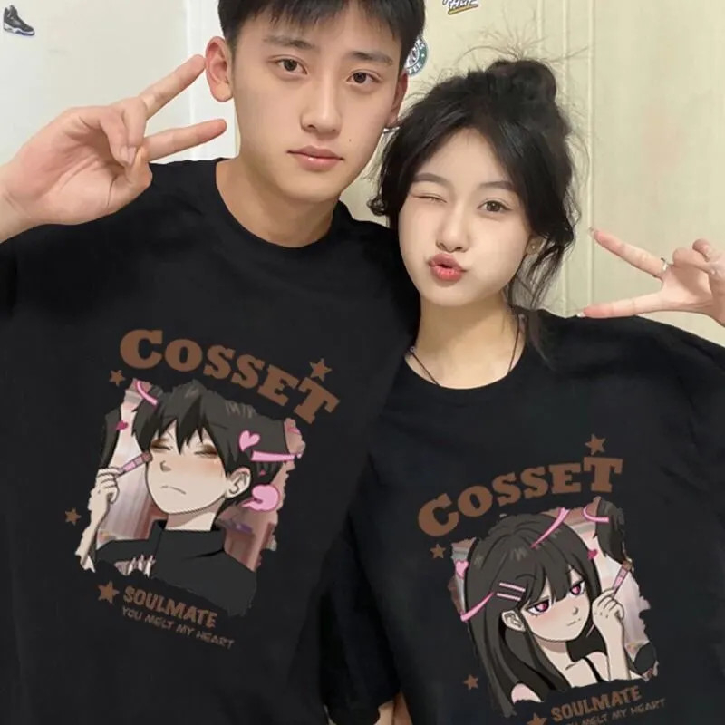 เสื้อยืดคู่รักชายหญิงน่ารักoversize แขนสั้นสไตล์เกาหลี เสื้อผ้าแฟชั่นวัยรุ่น เสื้อโอเวอร์ไซส์ผู้หญิงสกรีนลายวินเทจ xxl