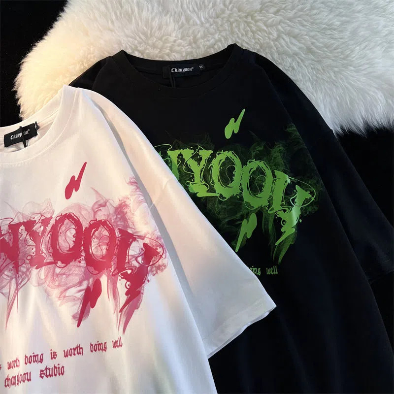 เสื้อยืดแขนสั้นลําลองทรงหลวมสไตล์เกาหลี oversize เสื้อผ้าแฟชั่นวัยรุ่น เสื้อโอเวอร์ไซส์ผู้หญิง ลายตัวหนังสือ