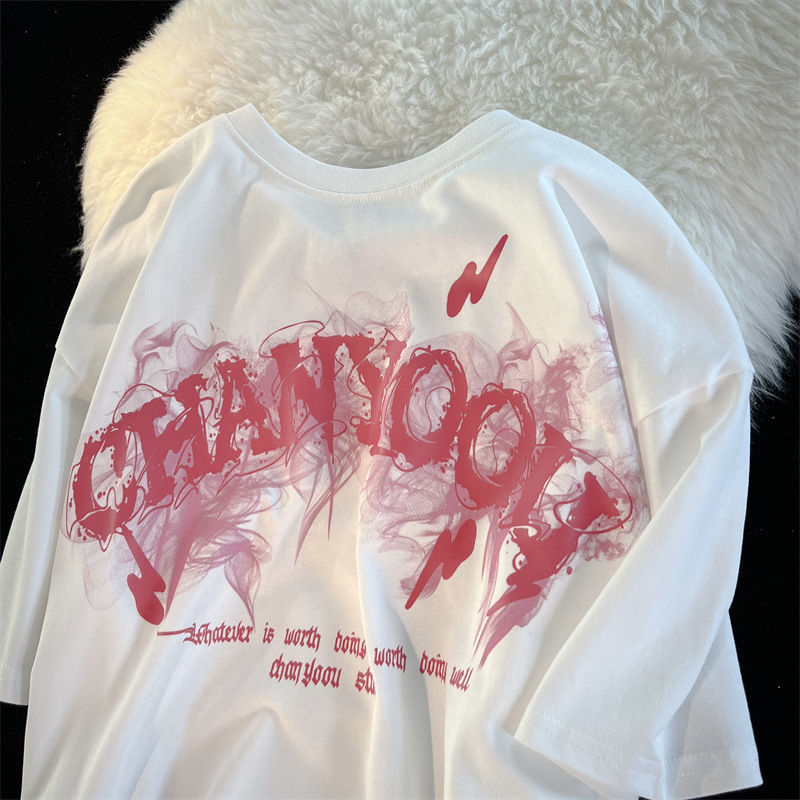 เสื้อยืดแขนสั้นลําลองทรงหลวมสไตล์เกาหลี oversize เสื้อผ้าแฟชั่นวัยรุ่น เสื้อโอเวอร์ไซส์ผู้หญิง ลายตัวหนังสือ