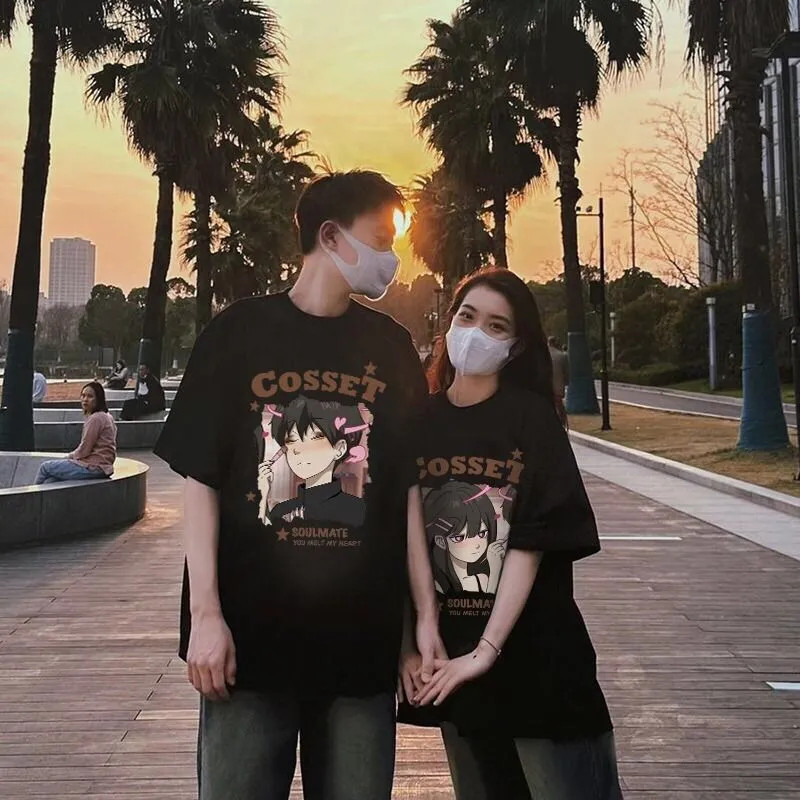 เสื้อยืดคู่รักชายหญิงน่ารักoversize แขนสั้นสไตล์เกาหลี เสื้อผ้าแฟชั่นวัยรุ่น เสื้อโอเวอร์ไซส์ผู้หญิงสกรีนลายวินเทจ xxl
