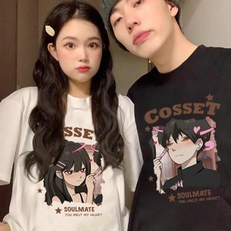 เสื้อยืดคู่รักชายหญิงน่ารักoversize แขนสั้นสไตล์เกาหลี เสื้อผ้าแฟชั่นวัยรุ่น เสื้อโอเวอร์ไซส์ผู้หญิงสกรีนลายวินเทจ xxl