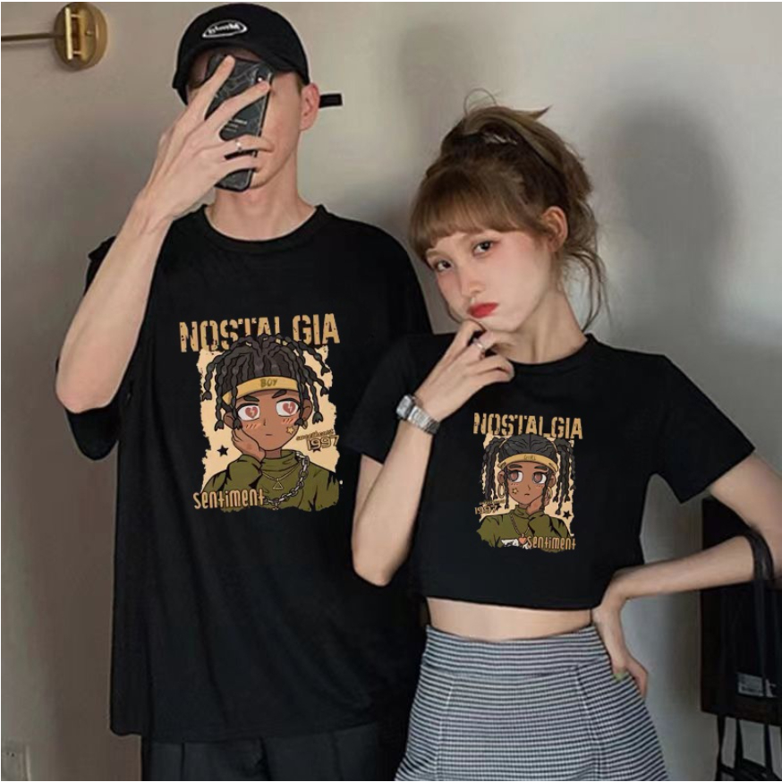 เสื้อคู่รักชายหญิงน่ารัก Oversize เสื้อผ้าแฟชั่นวัยรุ่น เสื้อยืดครอปโอเวอร์ไซส์ผู้หญิง สกรีนลายวินเทจ ที่ฮิตๆแขนสั้น
