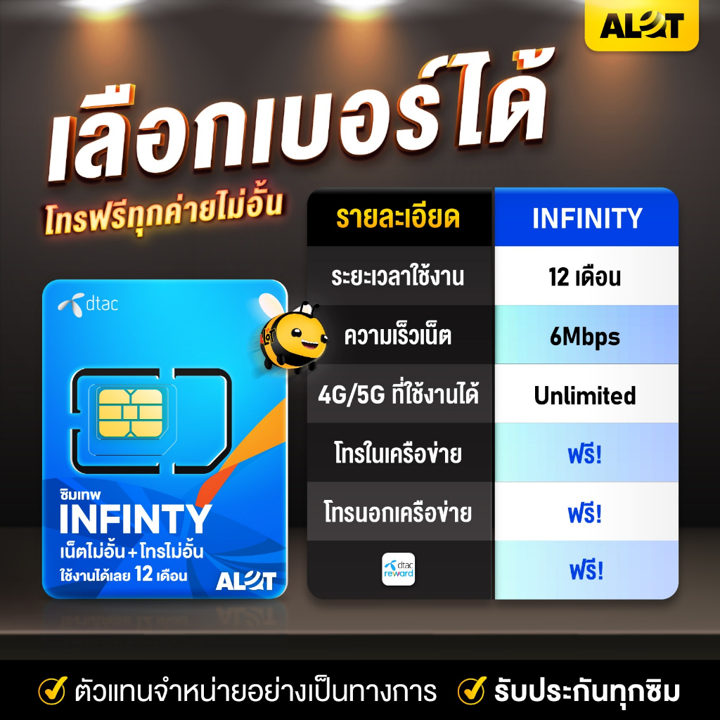  ส่งฟรี  ซิมดีแทค infinity 6mbpsไม่อั้น Set 4 เลือกเบอได้ ซิมเทพดีเทค โทรไม่อั้น เน็ตไม่อั้น 6Mbps ซิมไม่ลดสปีด A lot