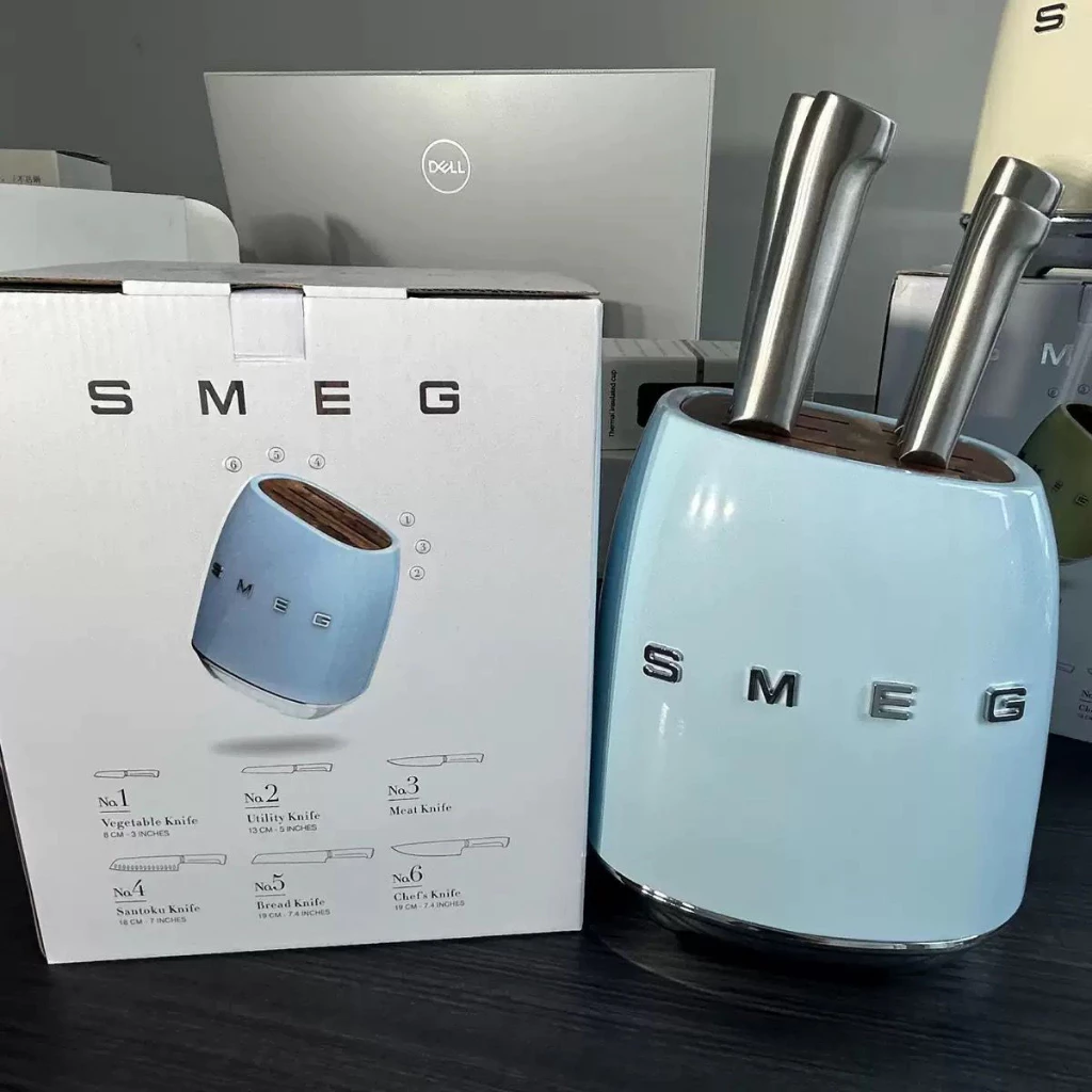 Italy SMEG knife set kitchen household antique stainless steel kitchen knife slicer knife set Blue 7 piece set