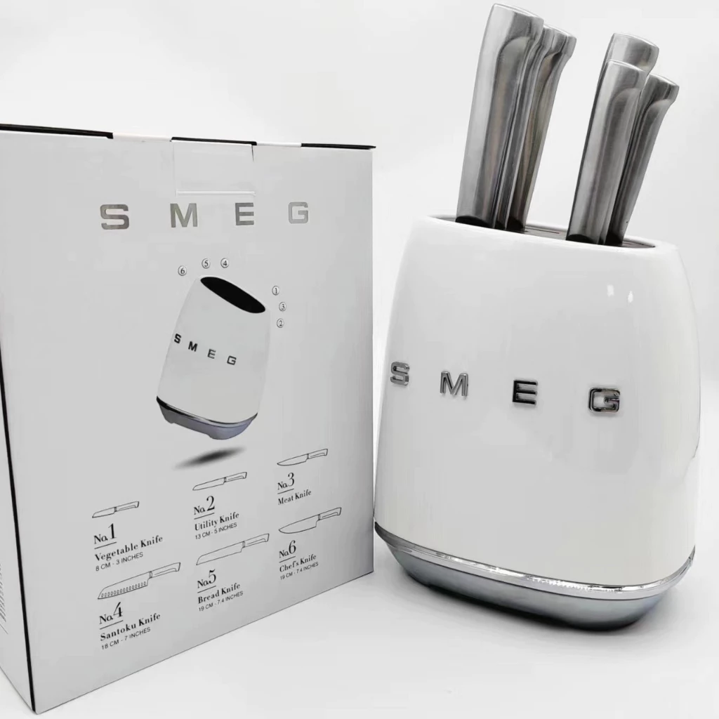 Italy SMEG knife set kitchen household antique stainless steel kitchen knife slicer knife set white 7 piece set