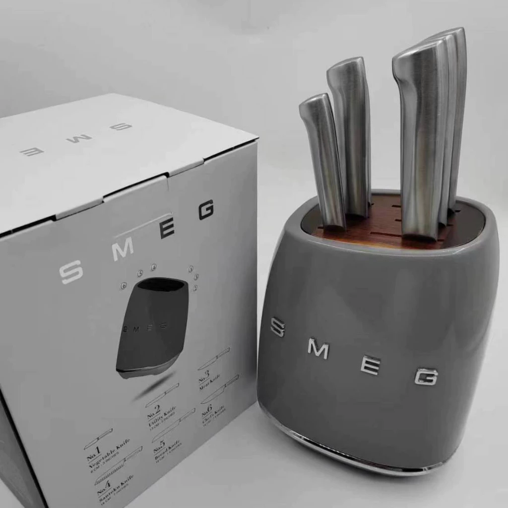 Italy SMEG knife set kitchen household antique stainless steel kitchen knife slicer knife set Grey 7 piece set knife