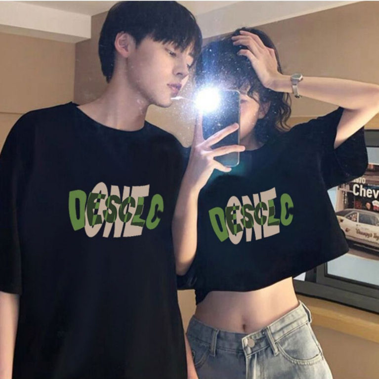 เสื้อคู่รักชายหญิงน่ารัก Oversize เสื้อผ้าแฟชั่นวัยรุ่น เสื้อยืดครอปโอเวอร์ไซส์ผู้หญิง สกรีนลายวินเทจ ที่ฮิตๆแขนสั้น