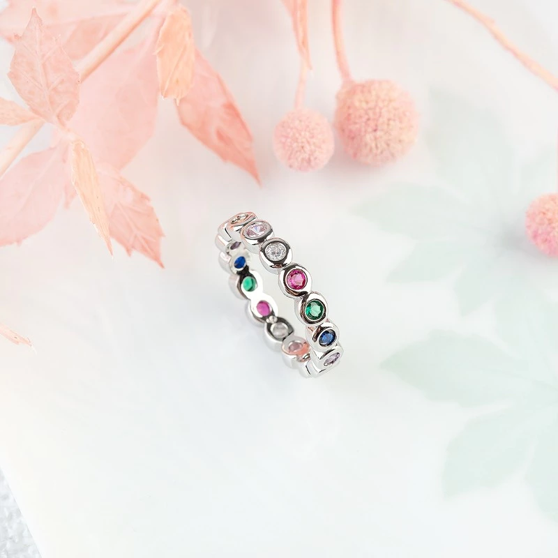 แหวนเพชรหลากสี รอบวง สีเงิน สีทอง ประจำวันเกิด พร้อมส่ง — ของมงคลหมวดสีมงคล
