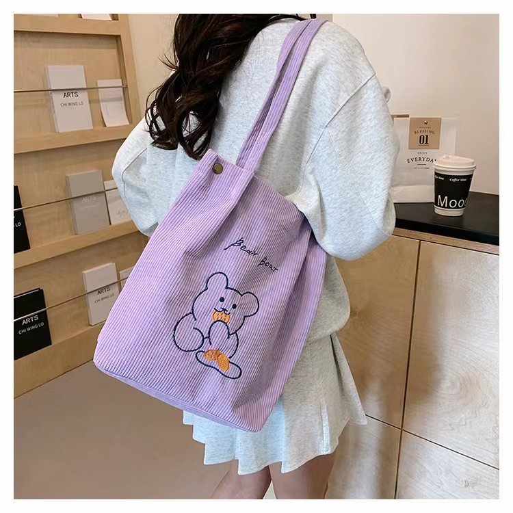  B271 กระเป๋าผ้าลูกฟูก กระเป๋าถือ สไตล์เกาหลี ใบใหญ่ Bear ไม่มีพวงกุญแจตุ๊กตา
