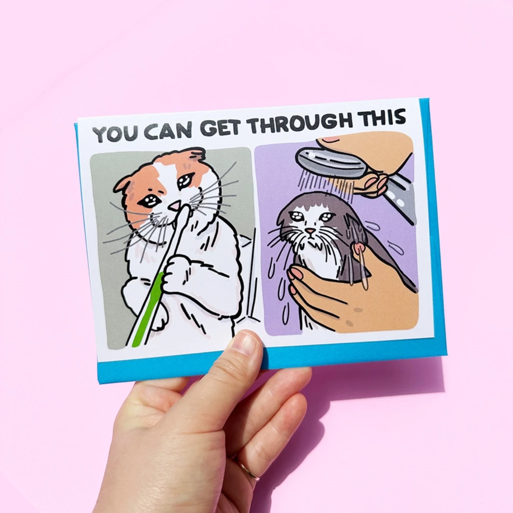 การ์ดให้กำลังใจ You Can Get Through This การ์ดสู้ๆ ลายแมว การ์ดตลก ลายกวนๆ | funny cat encouragement, new job card — ของมงคลหมวดไลฟ์สไตล์และของขวัญ