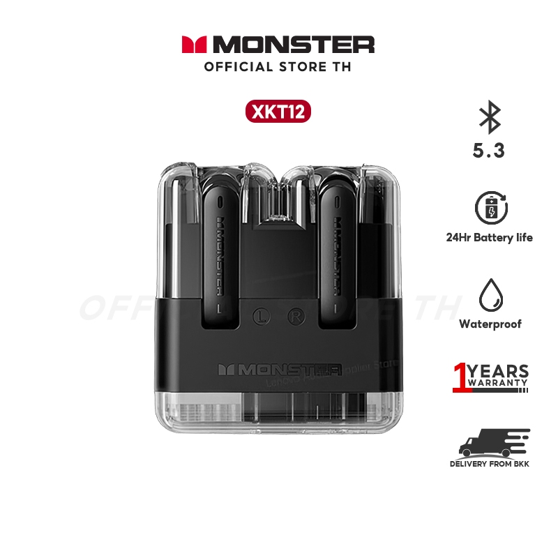 Monster XKT12 Gaming หูฟังบลูทูธไร้สาย HIFI บลูทู ธ 53 ห้องโดยสารโปร่งแสง Led เอชดีโทร โหมดเกม เวลาแฝงต่ำ