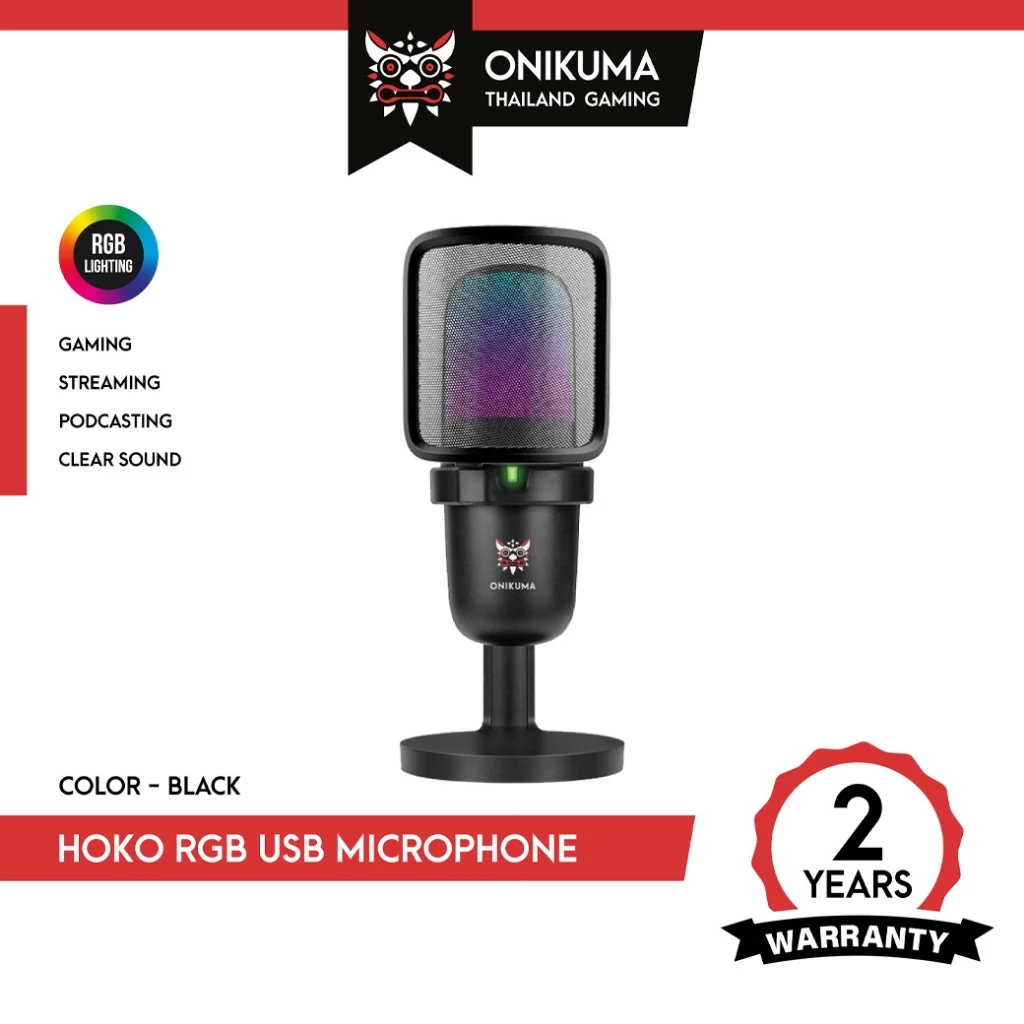 Onikuma Hoko RGB USB Microphone ไมโครโฟนตั้งโต๊ะ ไมค์สตรีมมิ่ง เกมมิ่ง พอดแคสต์ ปรับแต่งแสงไฟ RGB ตัดเสียงรบกวน ไมค์คอม