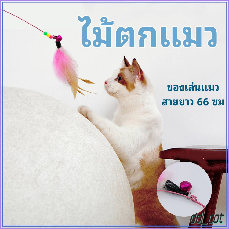 ไม้ล่อแมว ไม้ตกแมว ของเล่นแมว สายยาว 66 ซม. ไม้ตบแมว รุ่นปอมปอม มีกระดิ่ง/ ไม้แมว ขอเล่นแมว ไม้แมว ยาวสุด ไม้ตกแมวขนนก