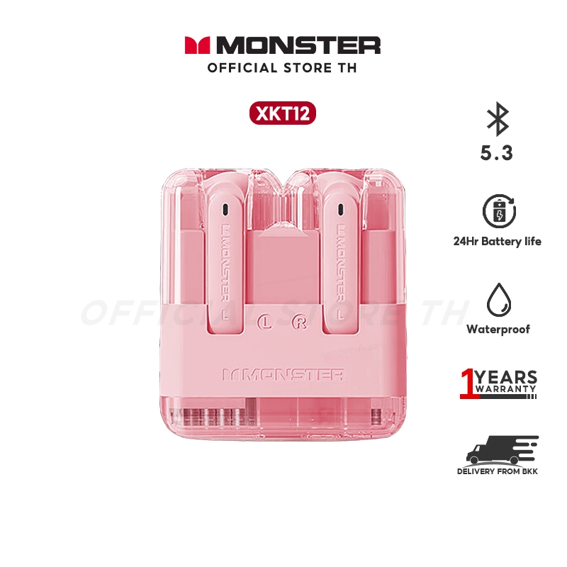 Monster XKT12 Gaming หูฟังบลูทูธไร้สาย HIFI บลูทู ธ 53 ห้องโดยสารโปร่งแสง Led เอชดีโทร โหมดเกม เวลาแฝงต่ำ