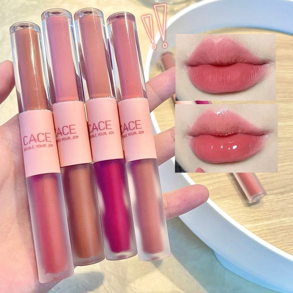 Lemon❤️Cace ลิปสติก ลิปกลอส เนื้อแมตต์ แบบสองหัว ให้ความชุ่มชื้น ไม่ติดแก้ว-LN