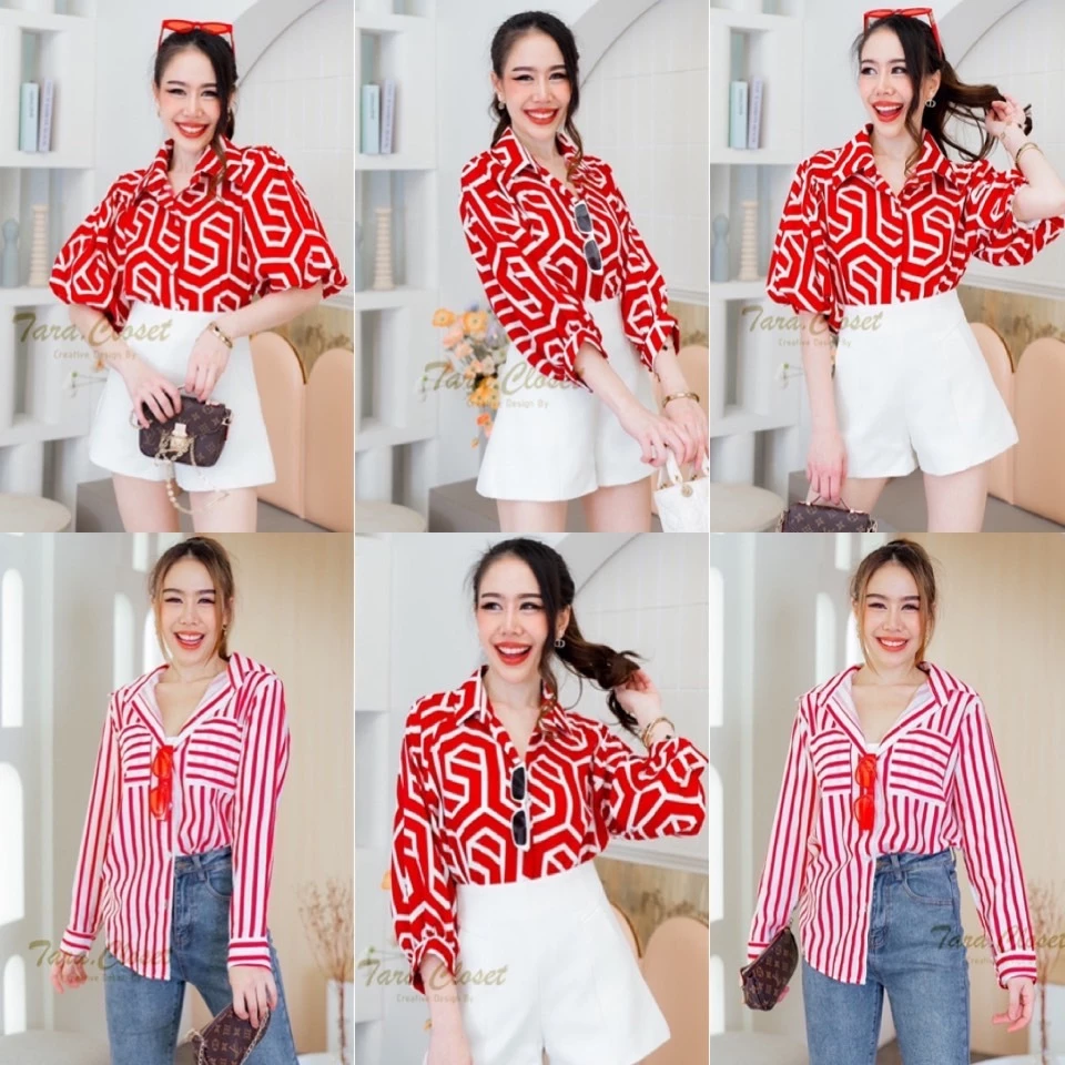 MIX004 TARA RED เสื้อสีแดง เสื้อเชิ้ต พิมพ์ลายกราฟฟิก สำหรับใส่ในเทศกาล คริสต์มาส ปีใหม่ ตรุษจีน เสริมศิริมงคล — ของมงคลหมวดสีมงคล