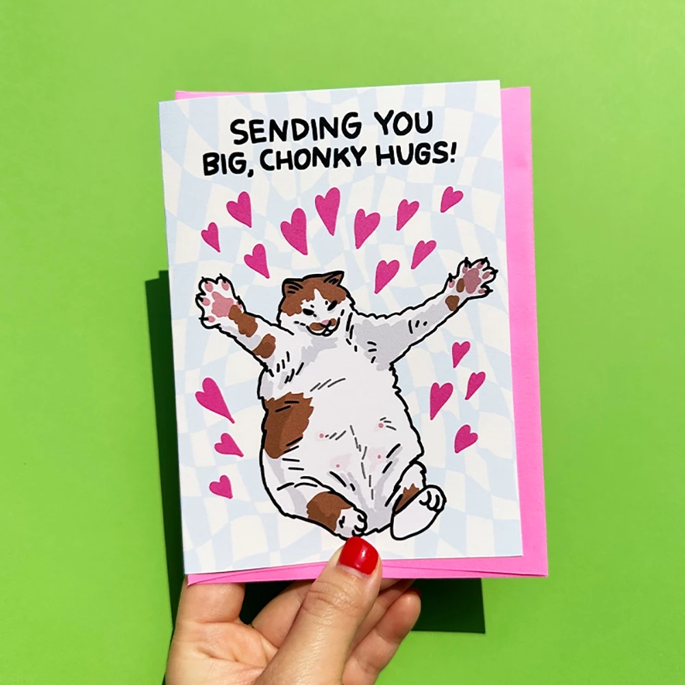การ์ดน่ารัก Sending You Big Chonky Hugs การ์ดบอกรัก วันครบรอบ ลายแมว กอดให้กำลังใจ | sending hugs cat card, missing you — ของมงคลหมวดไลฟ์สไตล์และของขวัญ