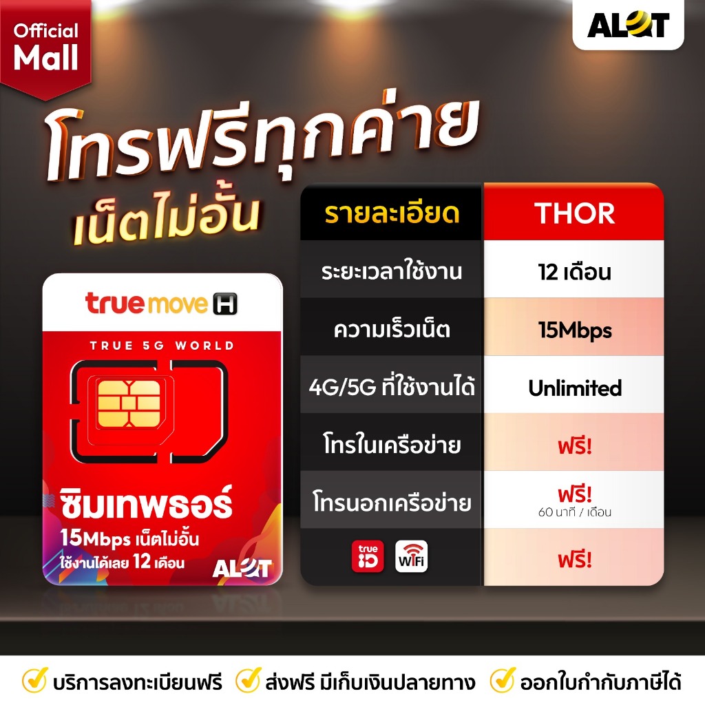 โค้ด 15MALL1000 ลดเพิ่ม ซิมเน็ตรายปี True Dtac Ais NT ซิมเทพ เน็ตรายปี ais ทรู เน็ตไม่อั้น ดีแทค ทรูมูฟ ซิม มาย my Alot