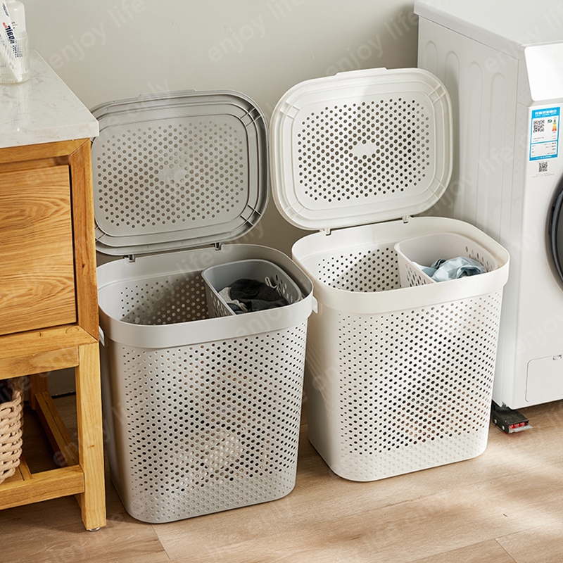 พร้อมส่ง 45L60Lตะกร้าผ้ามีฝาปิด ตะกร้าอเนกประสงค์ ตะกร้าผ้าพลาสติกclothes basketความจุสูง จัดเก็บเสื้อผ้า