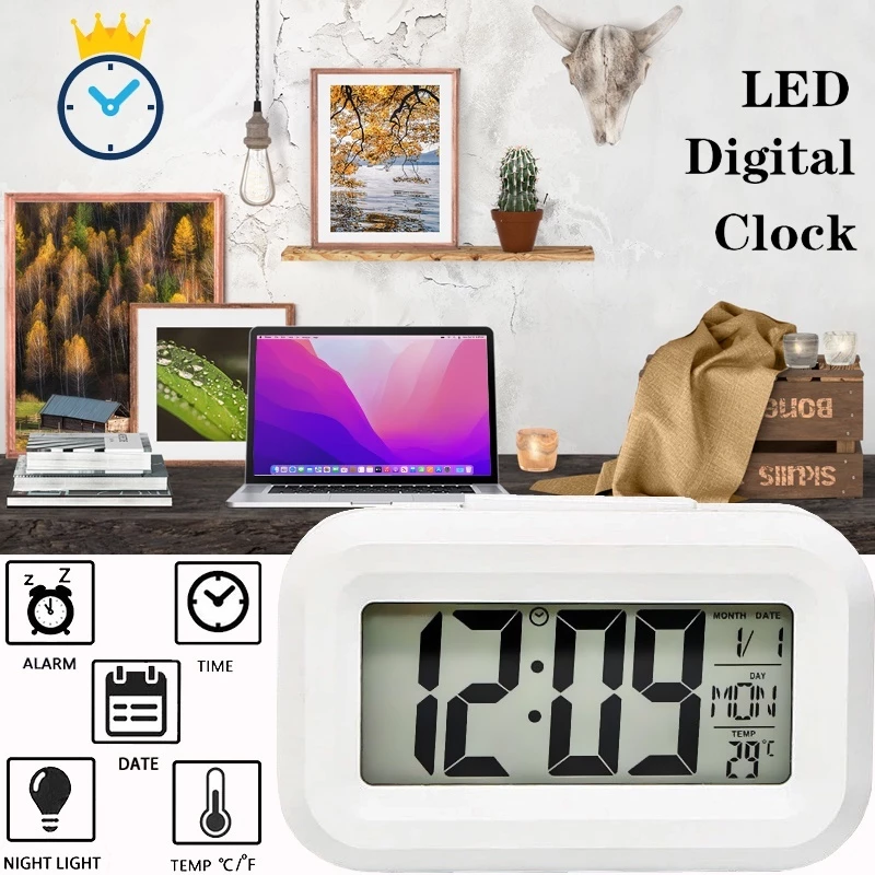 นาฬิกาดิจิตอล ปลุก LCD อัจฉริยะ พร้อมอุณหภูมิ
