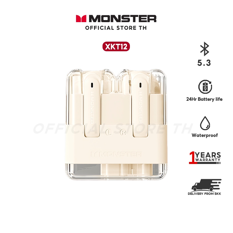 Monster XKT12 Gaming หูฟังบลูทูธไร้สาย HIFI บลูทู ธ 53 ห้องโดยสารโปร่งแสง Led เอชดีโทร โหมดเกม เวลาแฝงต่ำ