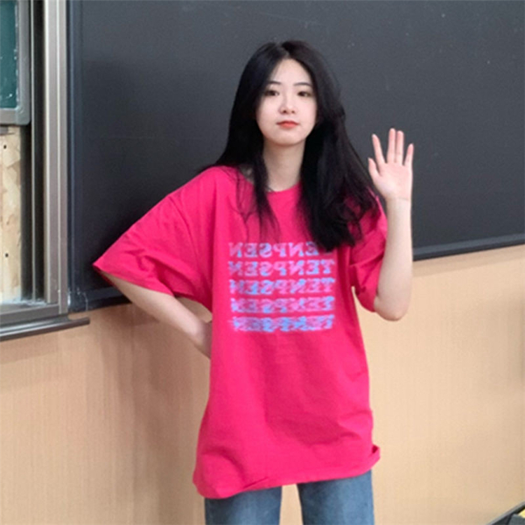 เสื้อยืดแขนสั้นสไตล์เกาหลี oversize เสื้อผ้าแฟชั่นวัยรุ่นน่ารัก เสื้อโอเวอร์ไซส์ผู้หญิง สกรีนลายวินเทจ ทรงหลวมไซส์ใหญ่