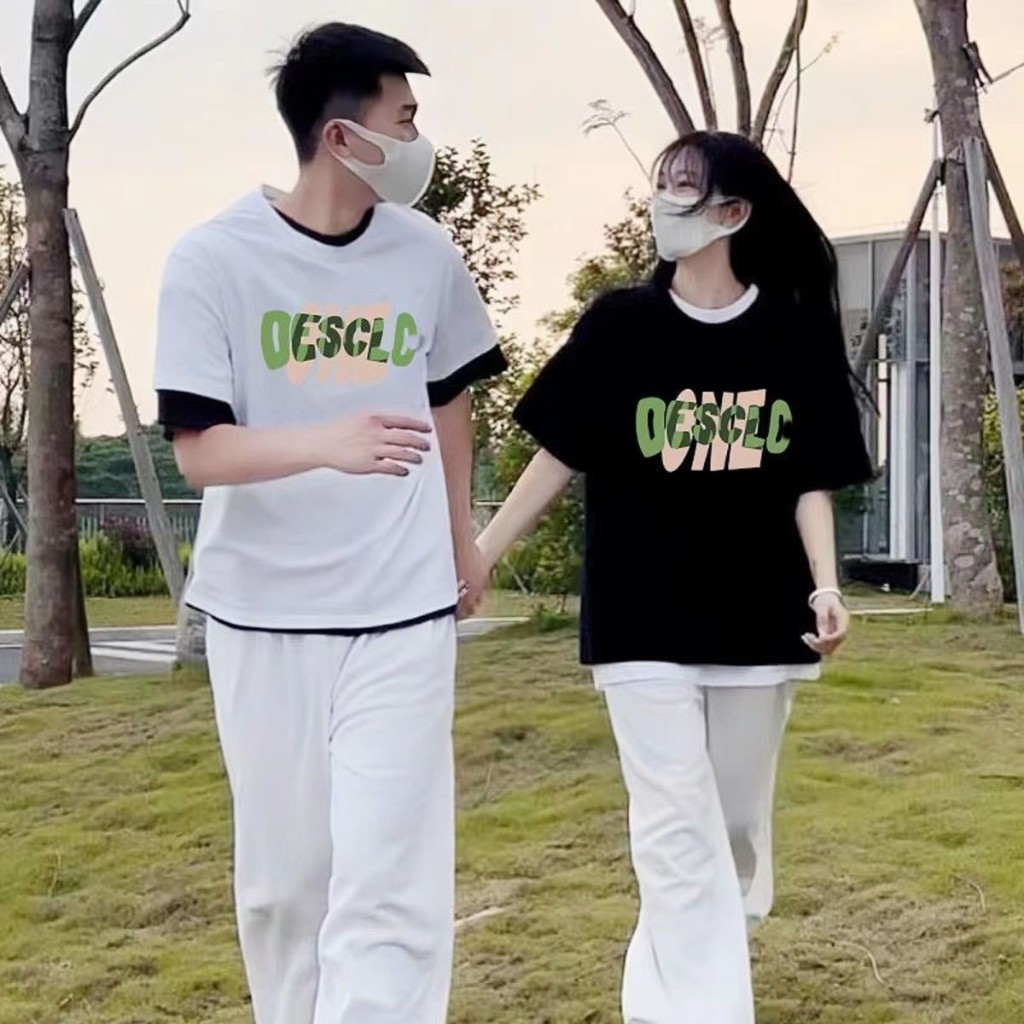 เสื้อคู่รักชายหญิงน่ารัก Oversize เสื้อผ้าแฟชั่นวัยรุ่น เสื้อยืดครอปโอเวอร์ไซส์ผู้หญิง สกรีนลายวินเทจ ที่ฮิตๆแขนสั้น