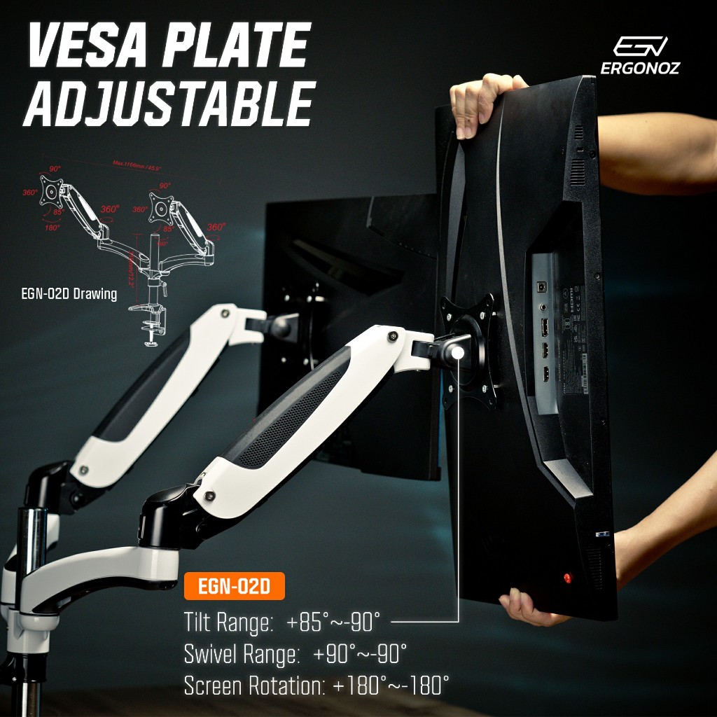 ERGONOZ ขาตั้งจอคอม  แขนจับจอ  ขาตั้งจอ  ขาตั้งจอคอมพิวเตอร์ Monitor  Arm 2 จอ  รุ่น EGN02D สีขาว