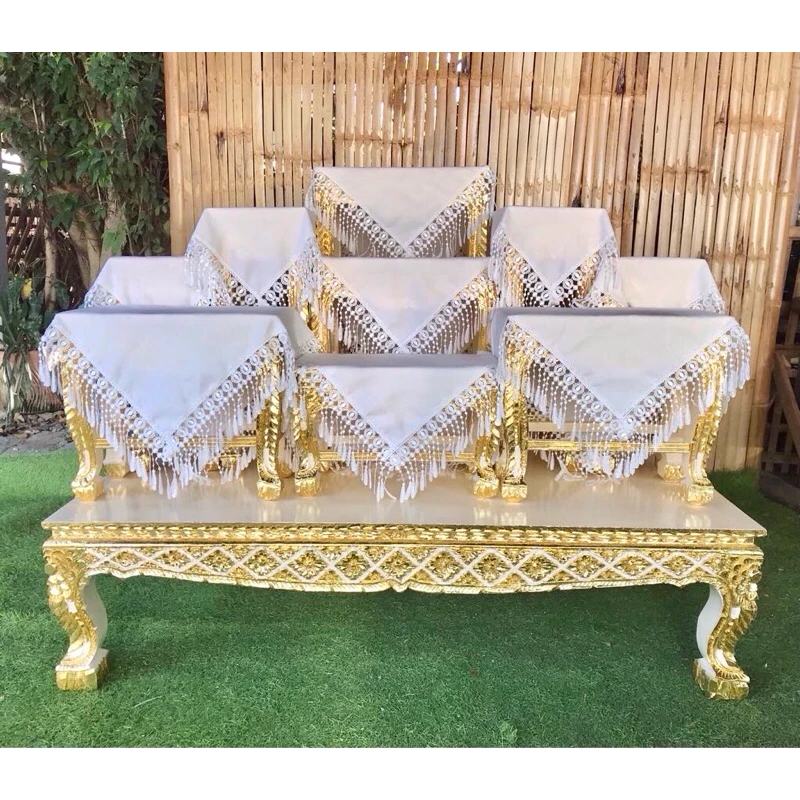 ผ้าคลุมโต๊ะหมู่บูชา ผ้ารองพานสีขาวระบายลูกไม้ ขนาด 50 × 50 เซนติเมตร ราคา/ชิ้น — ของมงคลหมวดพิธีและความเชื่อ