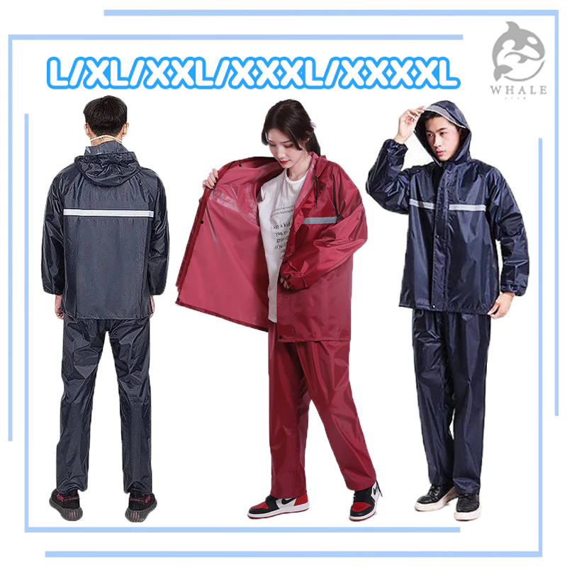 ชุดกันฝนแบบหนา พร้อมหมวกติดเสื้อ มีแถบสะท้อนแสง