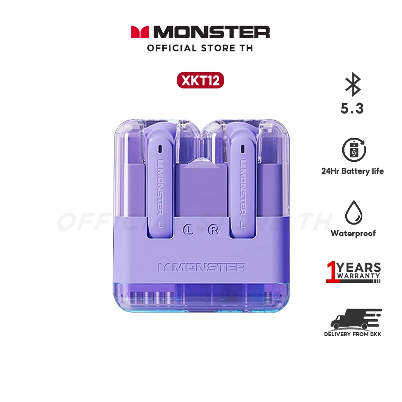 Monster XKT12 Gaming หูฟังบลูทูธไร้สาย HIFI บลูทู ธ 53 ห้องโดยสารโปร่งแสง Led เอชดีโทร โหมดเกม เวลาแฝงต่ำ