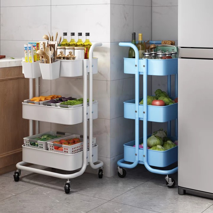 ชั้นวางของมีล้อ 34ชั้น ชั้นวางรถเข็น อุปกรณ์ครัว ของในครัว ของตกแต่งบ้าน ของเหล็ก ตระกร้า