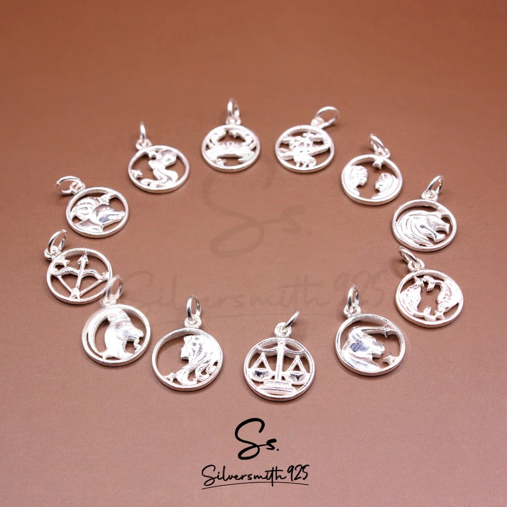 จี้ราศี 12 ราศี เงินแท้ 92.5% จี้เงินแท้ zodiac charm ขนาด 10mm จี้สำหรับสร้อยคอ สร้อยข้อมือ — ของมงคลหมวดราศีและนักษัตร