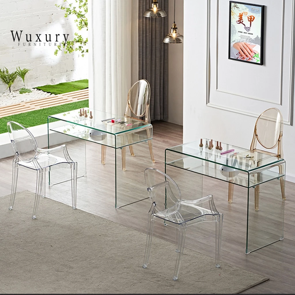 Wuxury Furniture โต๊ะกระจก โต๊ะเสริมสวย โต๊ะทำงาน วัสดุ กระจกนิรภัย tempered glass เกรด 3C ของแต่งร้าน ส่งฟรี — ของมงคลหมวดการงานและธุรกิจ