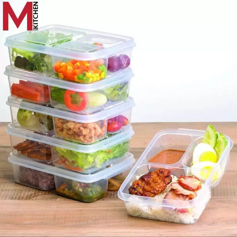 M KITCHEN 9801 กล่องข้าว กล่องอาหาร 3 ช่องแบ่ง สามารถเข้าไมโครเวฟได้ (C4)