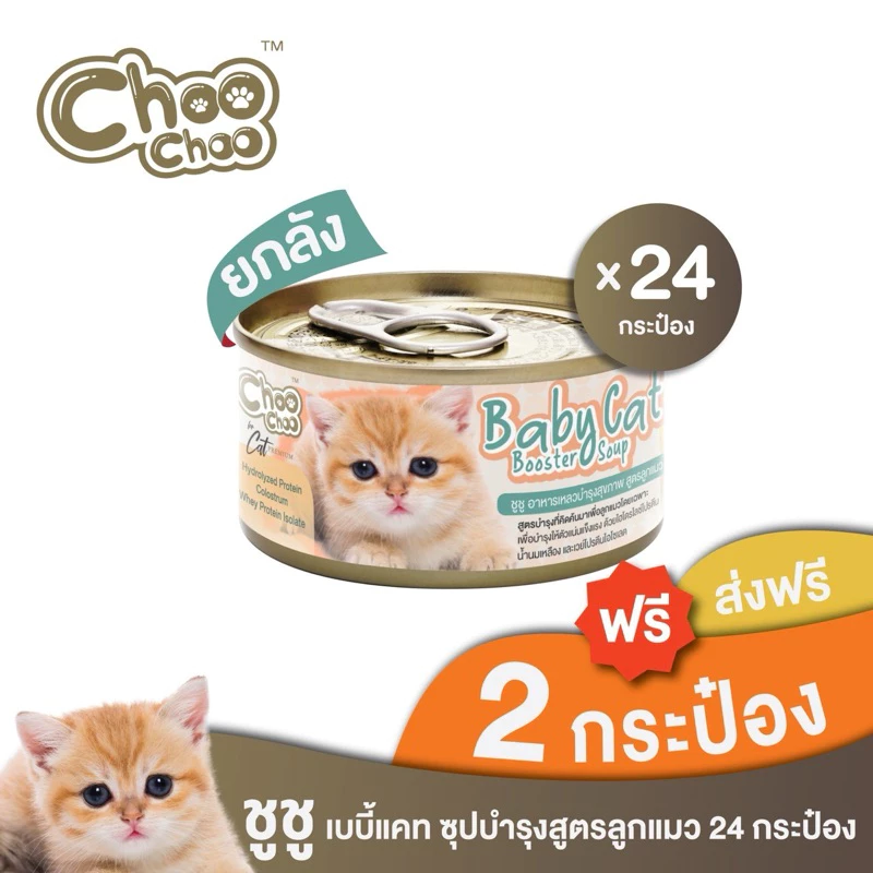 [ส่งฟรี+แถม2กป] ChooChoo Baby Cat ชูชู อาหารเสริมซุปบำรุงสูตรลูกแมว ยกลัง 24 กระป๋อง อาหารลูกแมว นมลูกแมว(1-3เดือน)